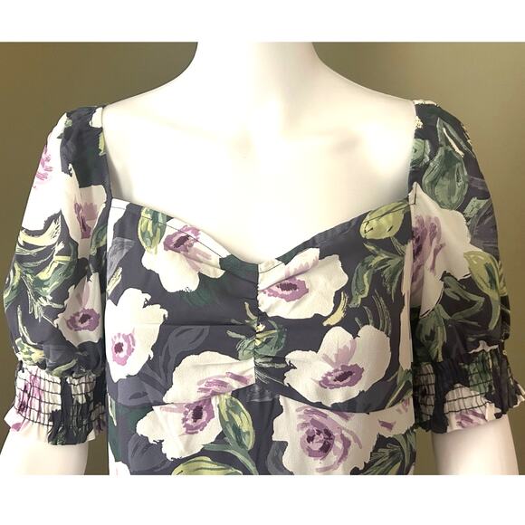 Bohme Delilah Midi Dress Floral NWT Lavender Ruching Lined Size Large - Picture 4 of 16